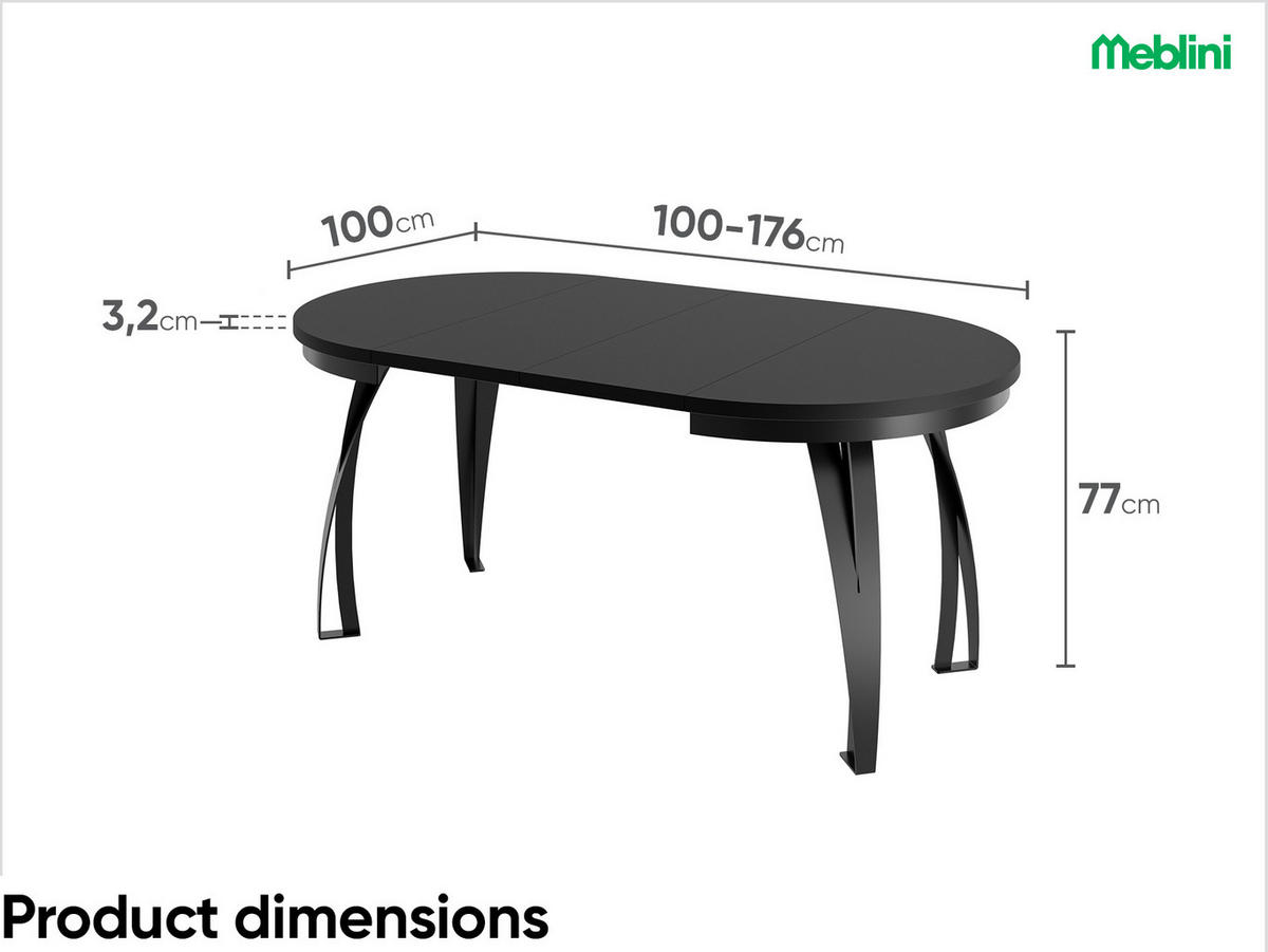 ESSTISCH LUNGA - Schwarz, Holzwerkstoff (100/100/77cm) - Meblini