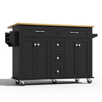 KÜCHENINSELWAGEN 140x65x89cm Schwarz mit ausklappbarer Platte, Schubladen & 5 Rollen - Schwarz, Holzwerkstoff (140/89/65cm) - Modfu