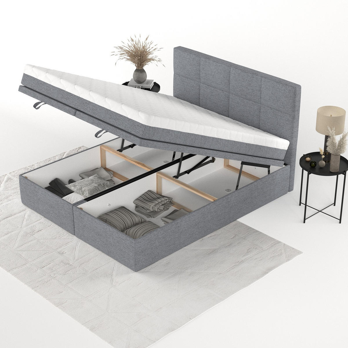 BOXBETT Tessa 180/200 cm Grau im Neve Stoff - Schwarz/Grau, Holz/Holzwerkstoff (180/200cm) - AltaBeds