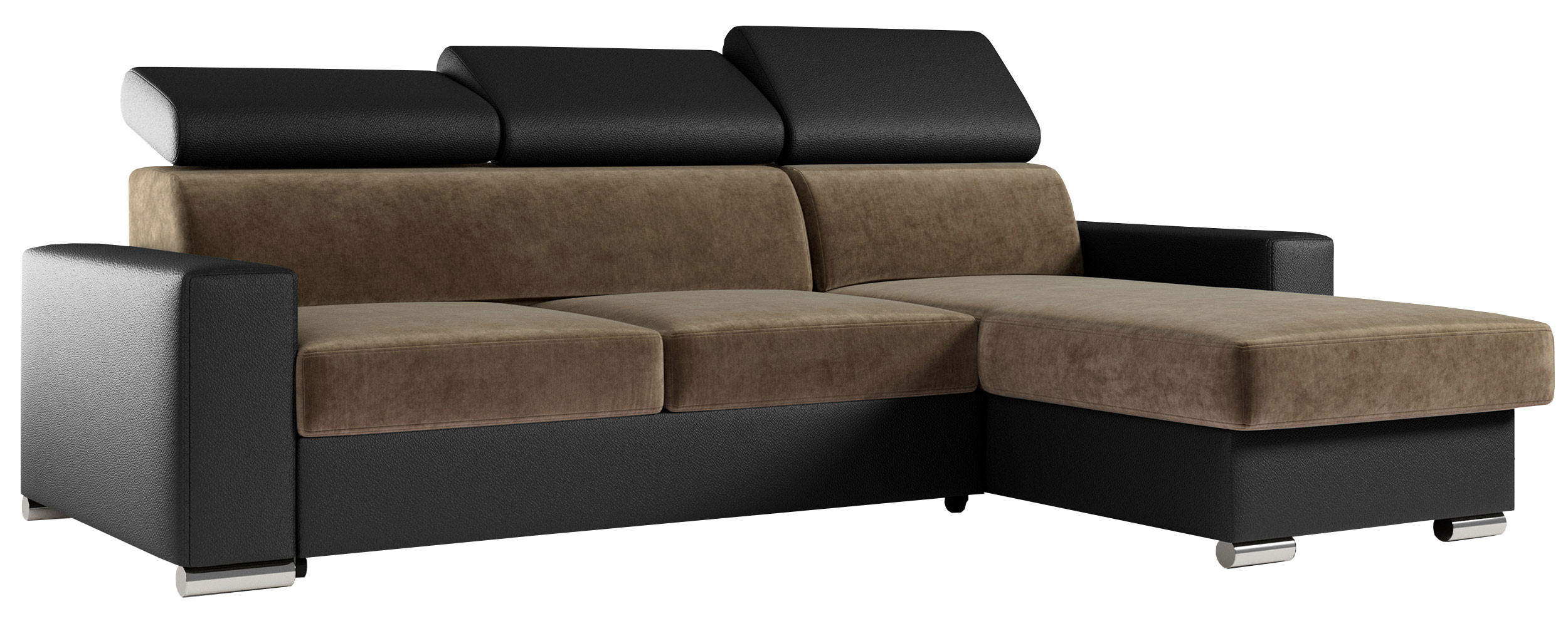 ECKSOFA FOX-L Braun/Schwarz - Silberfarben/Schwarz, Kunststoff/Textil (242/168cm) - MKS