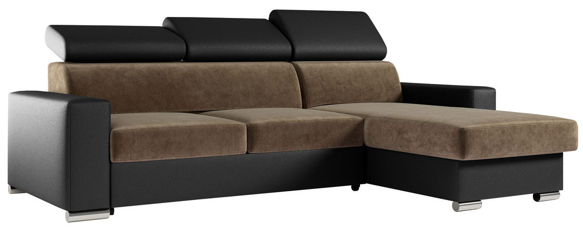 ECKSOFA FOX-L Braun/Schwarz - Silberfarben/Schwarz, Kunststoff/Textil (242/168cm) - MKS