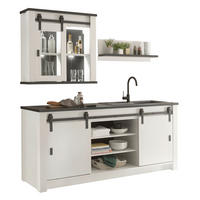 KÜCHEN-SET weiß Pinie, anthrazit 3-teilig, Küchenzeile im Landhaus-Stil - Anthrazit/Schwarz, Glas/Holzwerkstoff (201/93/64cm) - Furn.Design