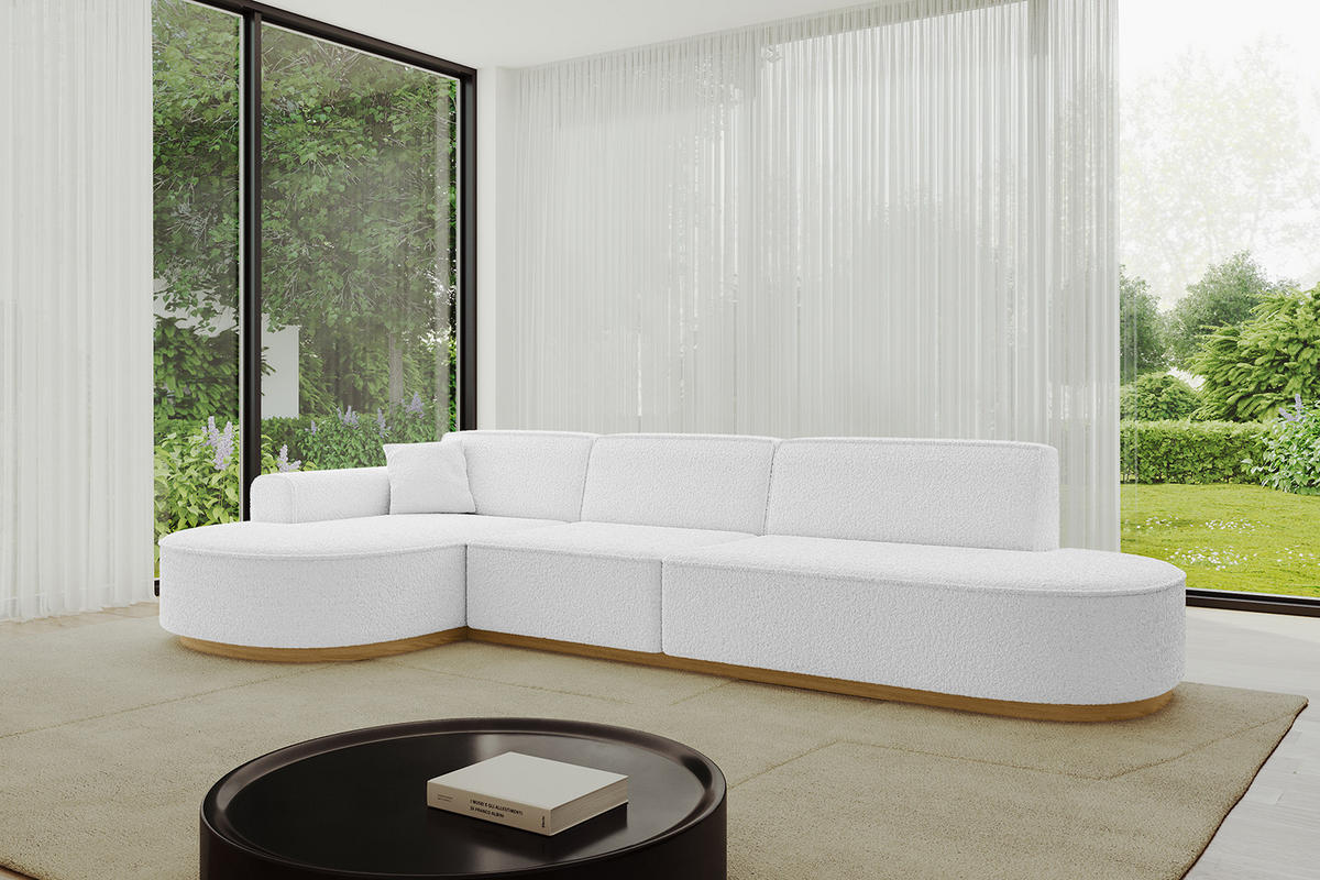 ECKSOFA Ottomane Links MARI-L2-v2 - 328x171x83 cm Weiß Bouclé - Weiß, Holzwerkstoff/Textil (328/171cm) - ALTDECOR