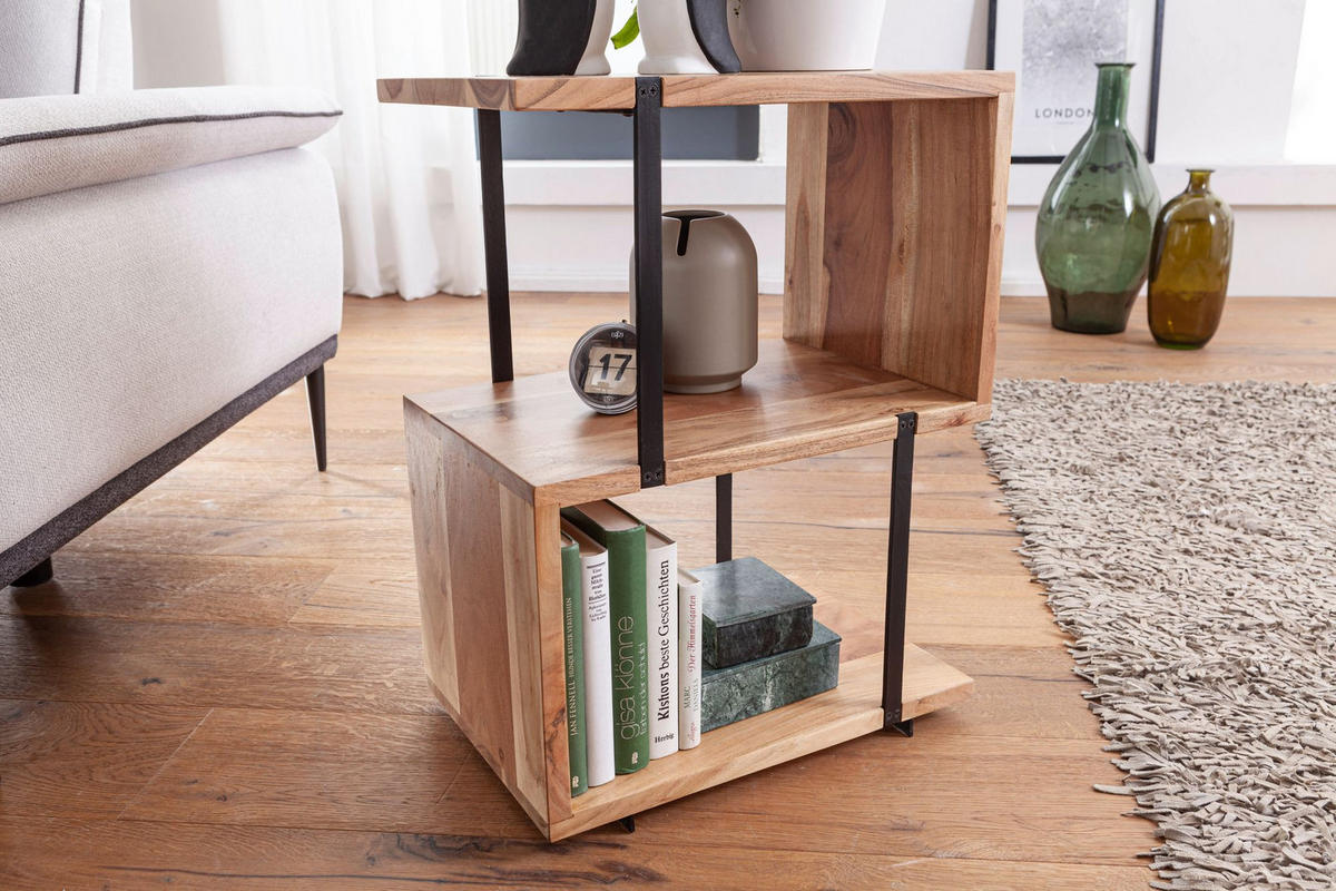 BEISTELLTISCH – Massivholz Edelstahl S-Form modern - Beige/Schwarz, Holz (30/45/60cm) - KADIMA DESIGN