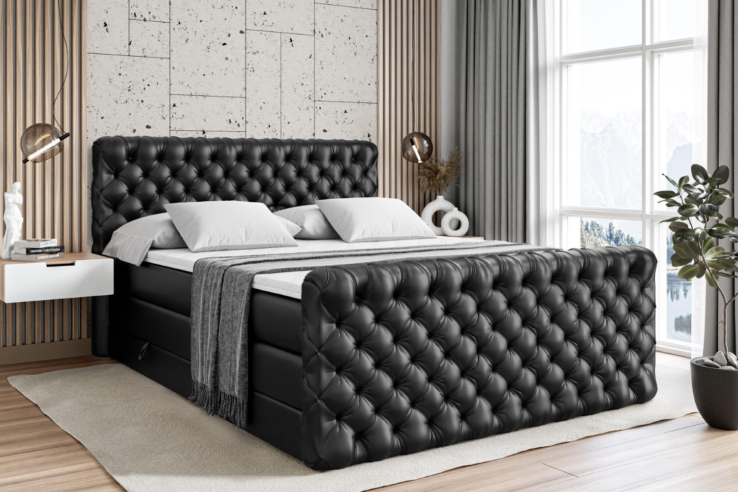BOXSPRINGBETT BOXI8-Z KING - 200x200 - H3/H4 - Schwarz Hochglanz - Schwarz Hochglanz, Holzwerkstoff (200/200cm) - ALTDECOR