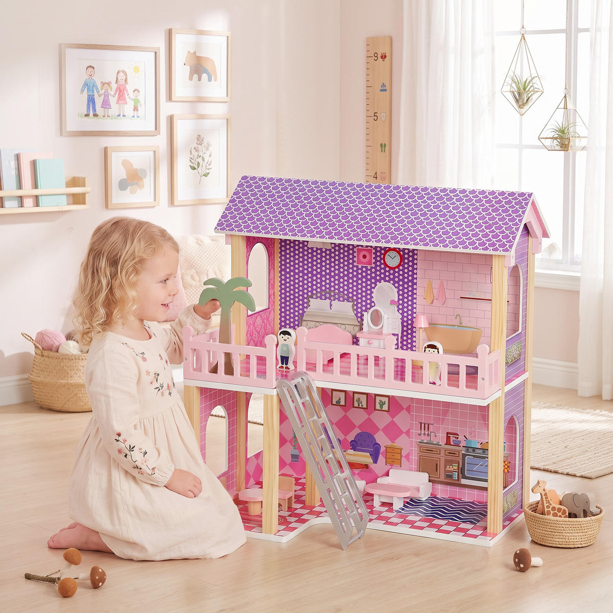 PUPPENHAUS MDF Kiefernholz Rosa - Rosa, Holzwerkstoff (40/69/64cm) - AIYAPLAY