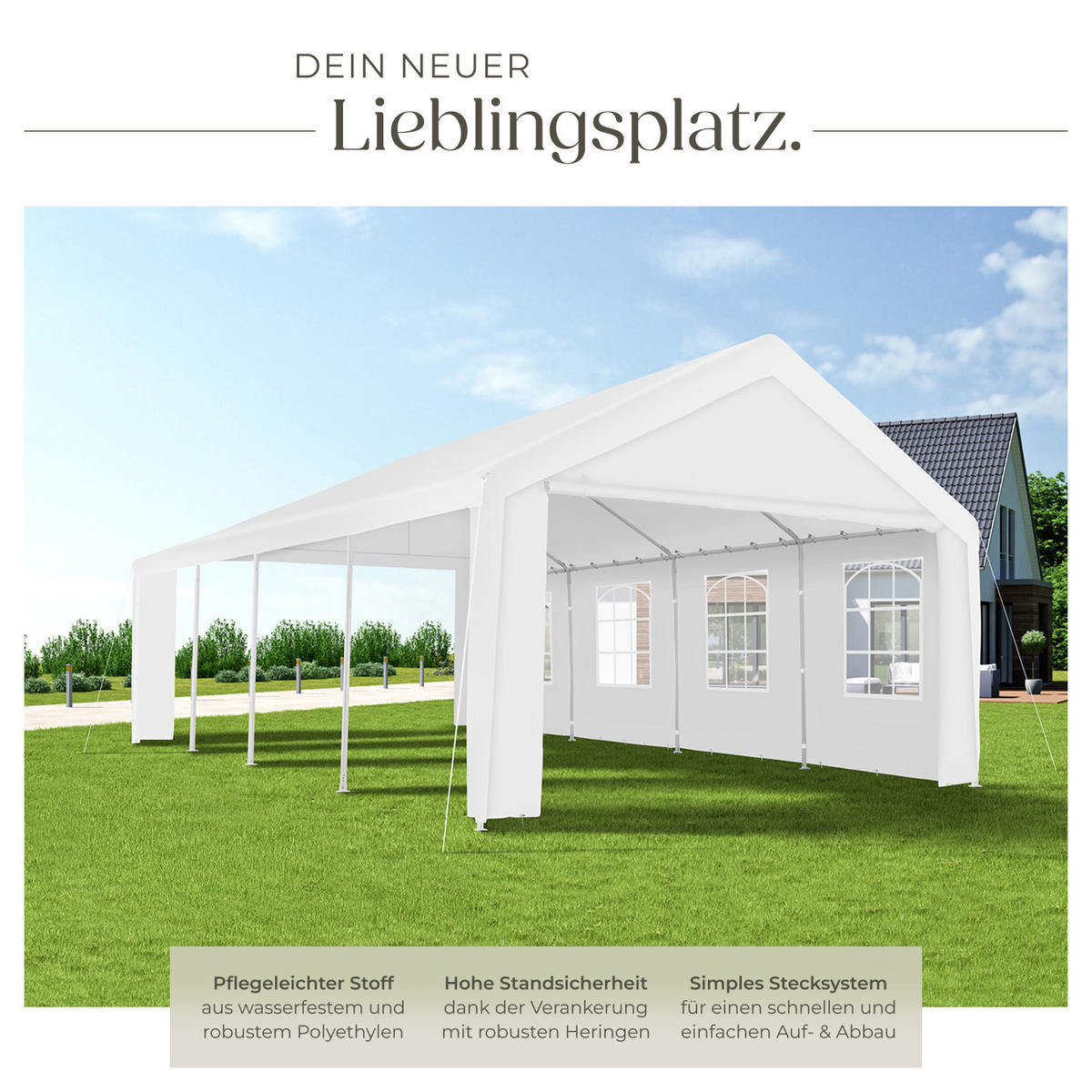 PARTYZELT Mammut,inklusive Spannseilen und Heringen,weiß - Weiß, Kunststoff (400/315/800cm) - tectake