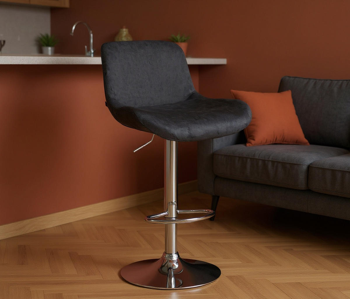BARHOCKER 2er Set Salomon Chrom Samt schwarz - Chromfarben/Schwarz, Textil/Metall (50/106/52cm) - TPFLiving