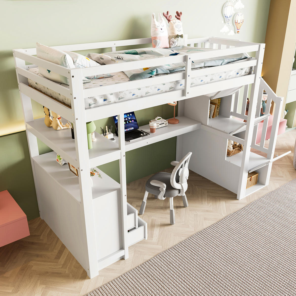 HOCHBETT 90x200cm Weiß Stauraumleiter 2 Schubladen - Weiß, Holz (90/200cm) - FLIEKS