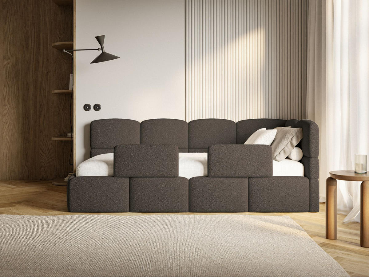 JUGENDBETT Cloudy rechts mit Matratze und Rausfallschutz Bouclé Braun - Braun, Kunststoff/Textil (90/200cm) - Selsey
