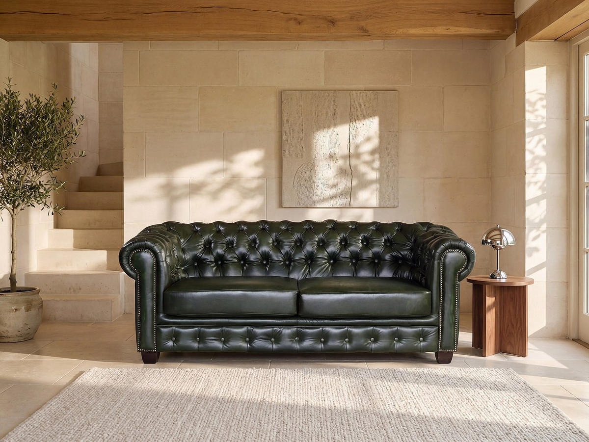 SOFA ohne Schlafmöglichkeit - 3 Personen - Leder - Tannengrün - - Waldgrün, Leder (201/73/96cm) - Vente-Unique