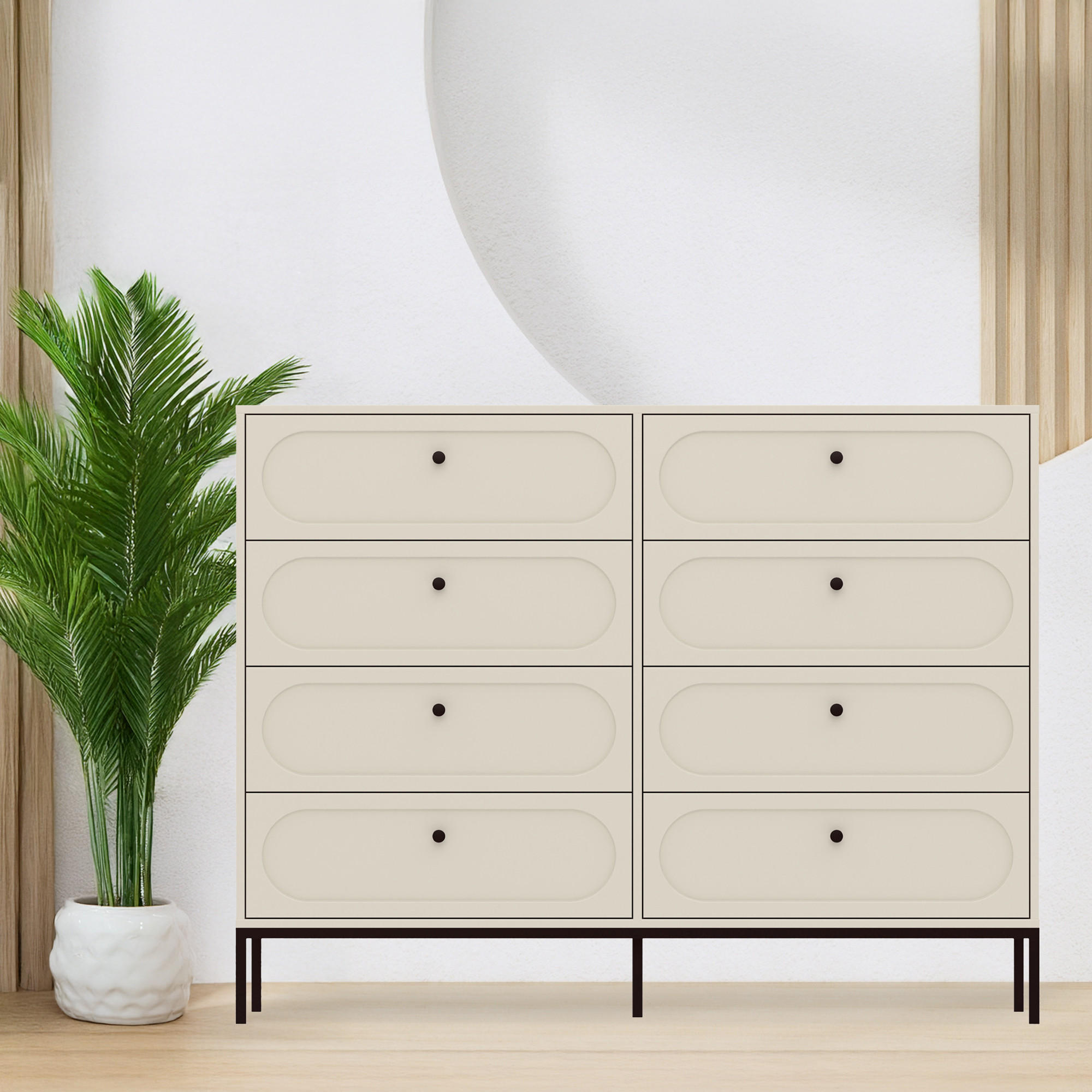KOMMODE TILA, Cremefarbig - Creme, Holzwerkstoff (150/115.5/40cm) - KONSIMO®
