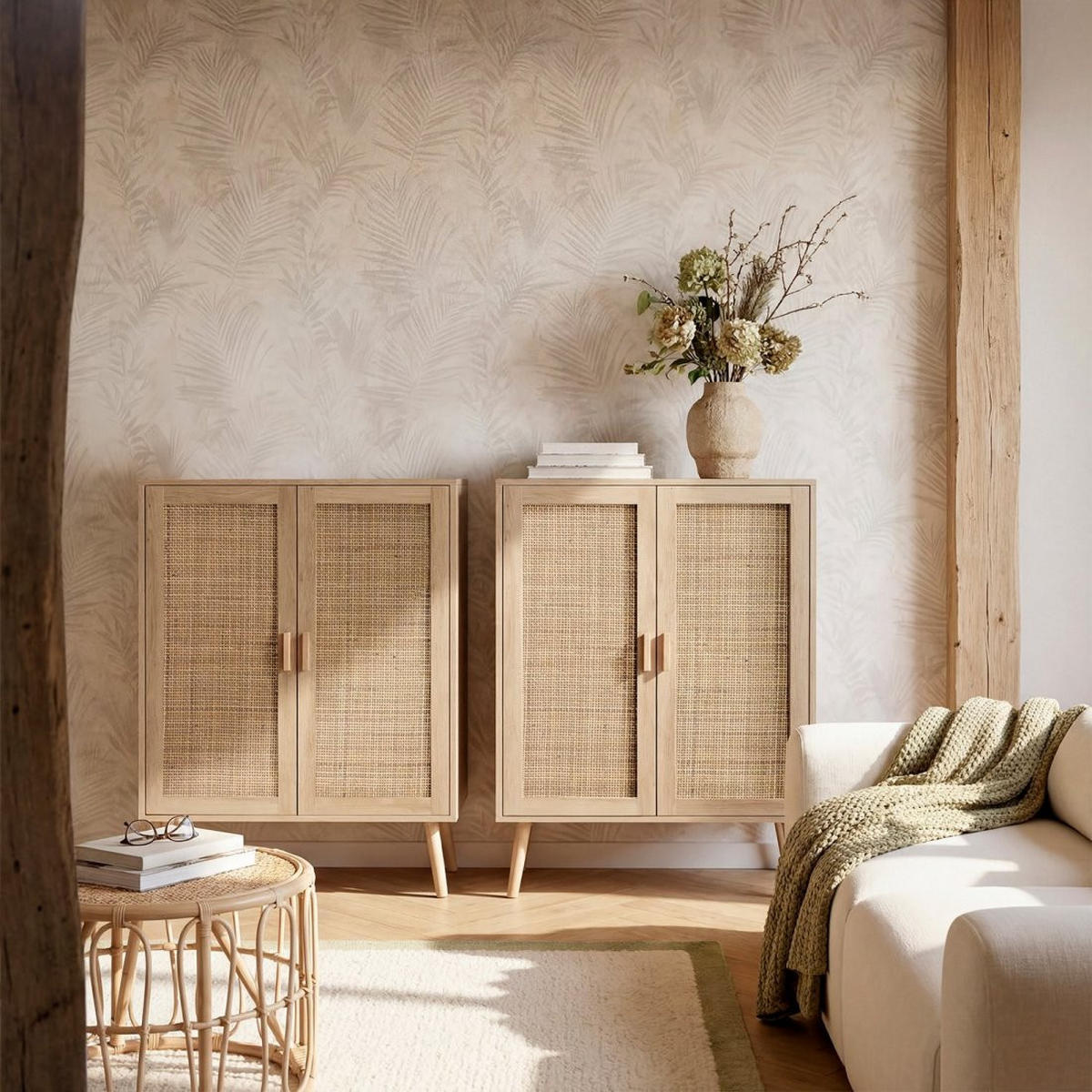 VITRINENSCHRANK DOPPELTER Tahiti Natürlich 80 cm x 110 cm - Naturfarben, Holzwerkstoff (80/110/34cm) - Klast Home