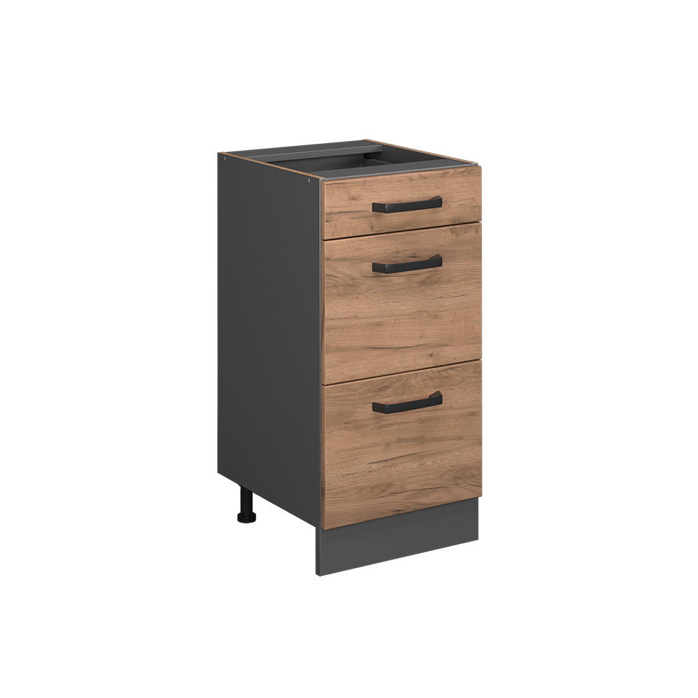 KÜCHENUNTERSCHRANK R-Line Goldkraft Eiche 40 cm mit Schubladen ohne AP - Anthrazit/Eiche Wotan, Holzwerkstoff (40/81.6/46cm) - Vicco
