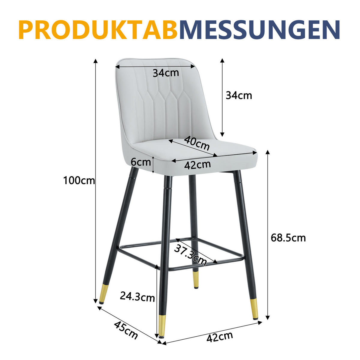 BARHOCKER 2er-Set 100 cm PU-Leder Hellgrau mit Metallgestell - Grau, Metall (45/100/42cm) - Meubliv