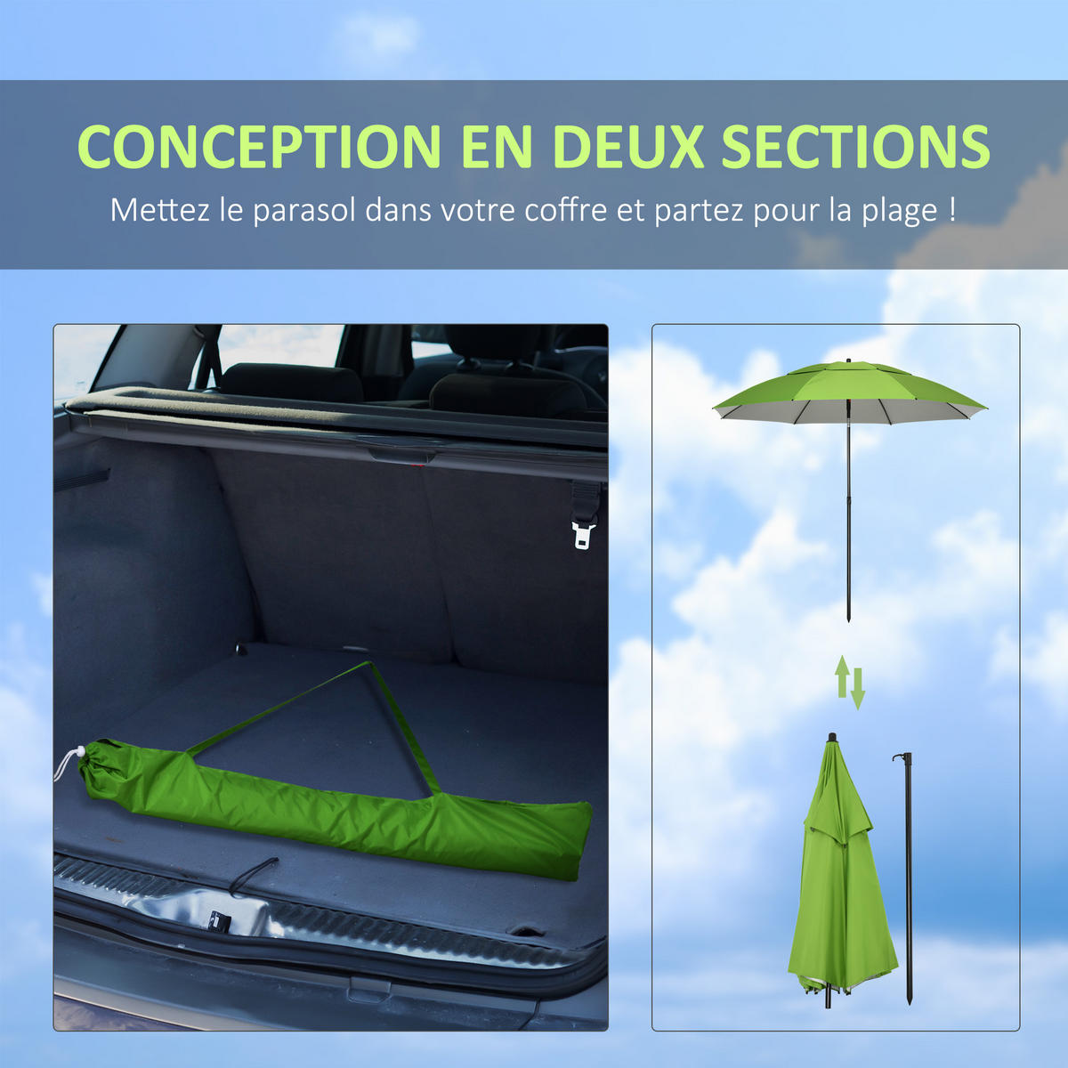 SONNENSCHIRM DE-11450 neigbar, UV-Schutz, 8 Streben Grün - Grün, Textil (185/185cm) - ComfortXL