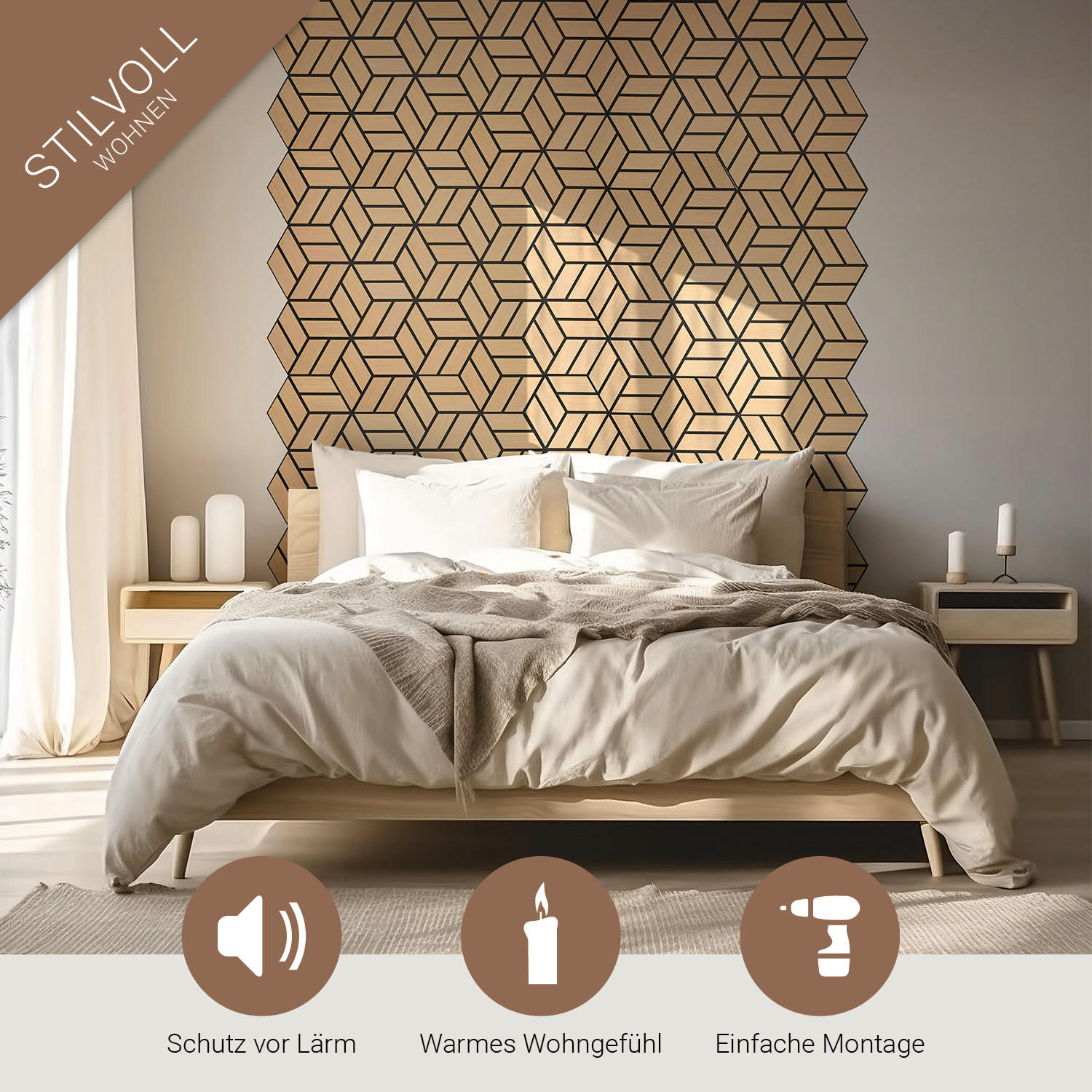 Thumbnail - Homestyle4u Akustikpaneel, Natur, Holz, Sechseckig, 30x26x2 cm, Tapeten & Wandverkleidungen, Akustikpaneele