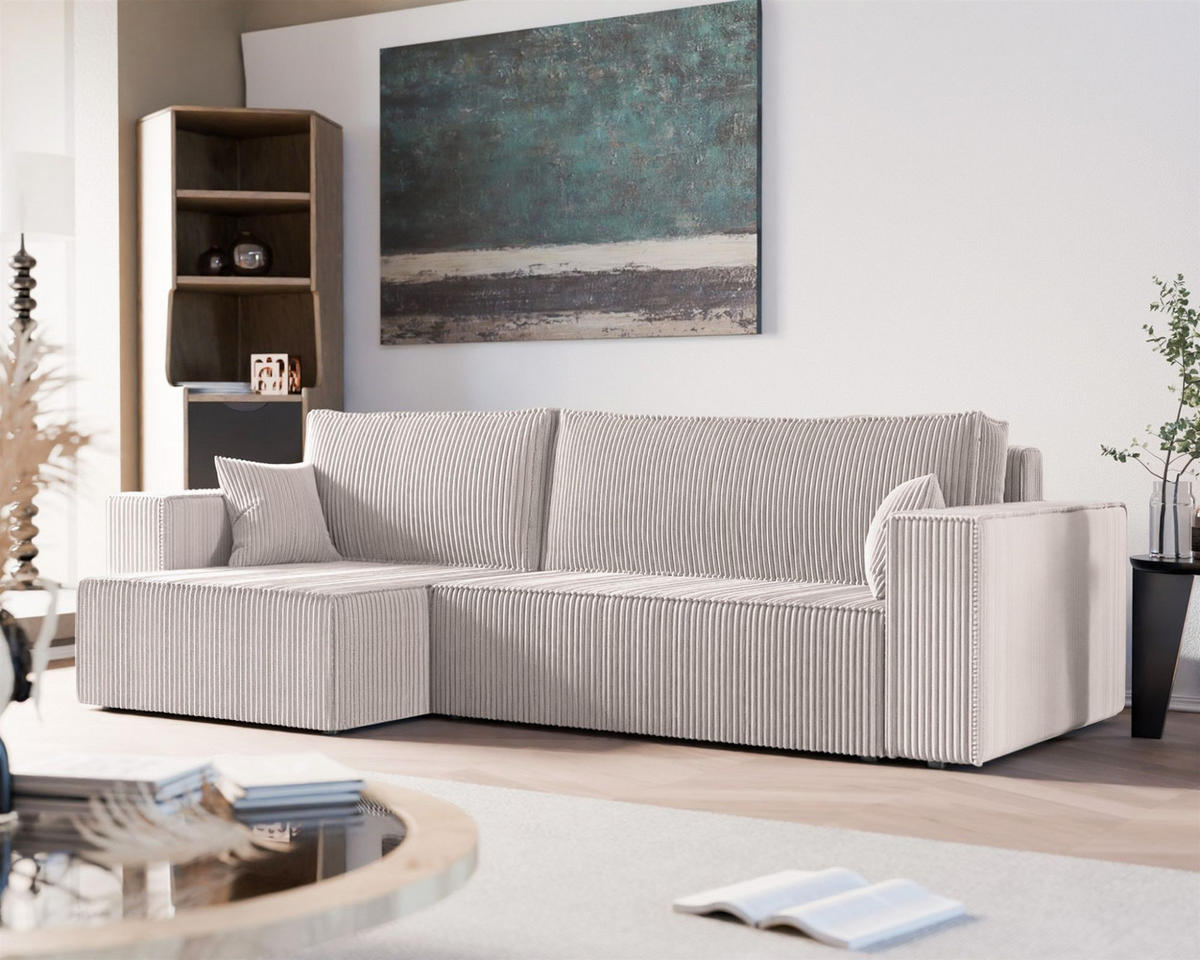 ECKSOFA Adara Max Mit Schlaffunktion - Weiß, Holzwerkstoff/Textil (276/145cm) - Fun Möbel