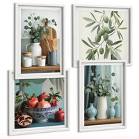 BILDER SET 4er Set - 50x50 cm & 40x60 cm Weißer Rahmen - Grüne Oliven, Eukalyptus - Weiß, Kunststoff (50/50cm) - TULUP