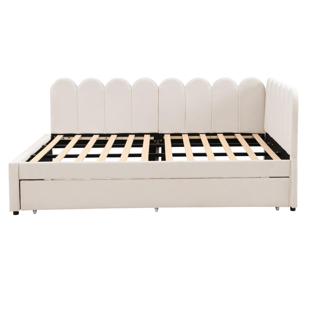POLSTERBETT 140/200 cm aus Samt mit Ausziehbett in L-Form Beige - Beige, Textil (140/200cm) - Modenvie