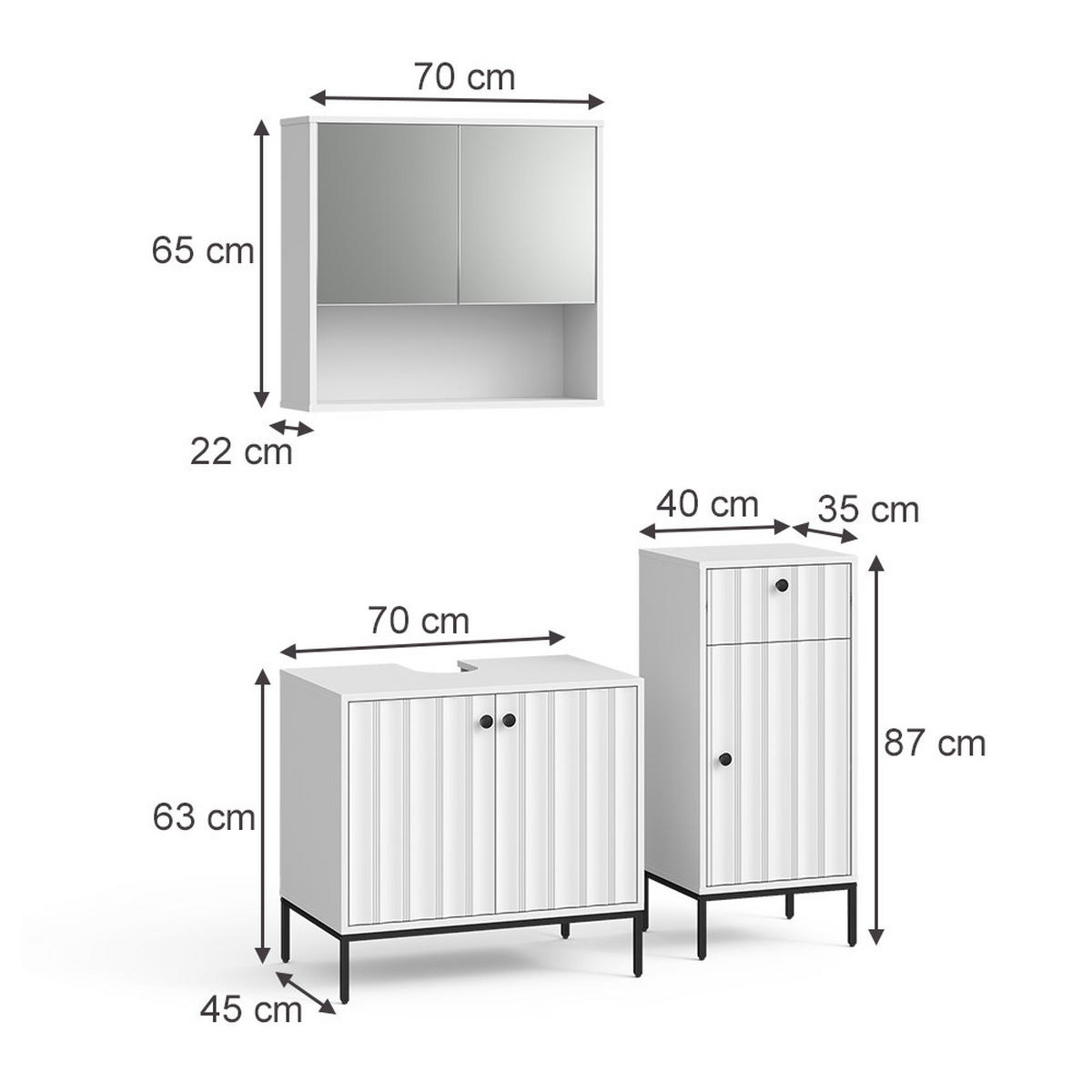 BADMÖBEL-SET Eliza Weiß Riffel 3 Teile - Weiß, Holzwerkstoff (70/65/45cm) - Vicco