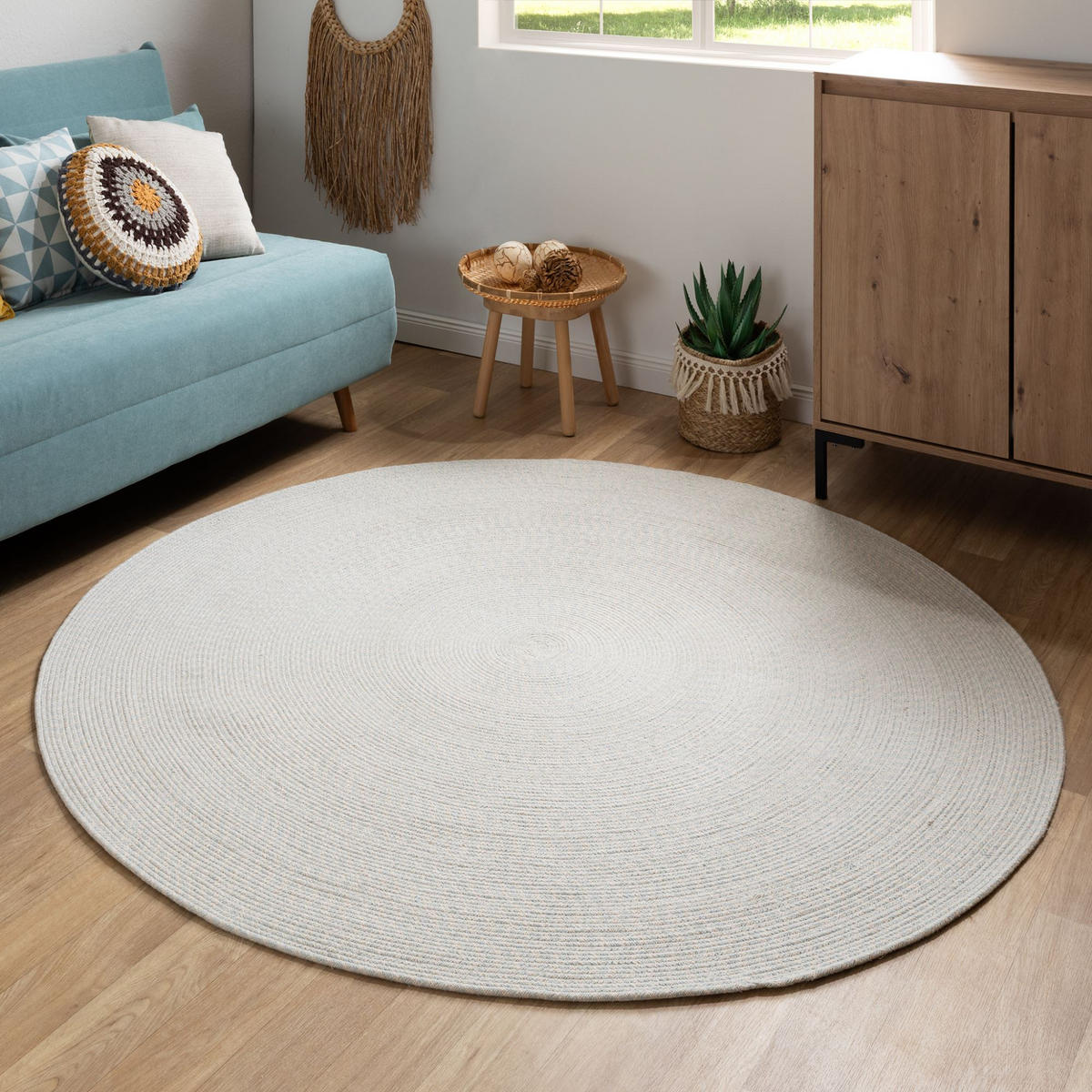 HANDWEBTEPPICH 170/170 cm Bali Plain - Hellblau, Naturmaterialien (170/170cm) - Steffensmeier