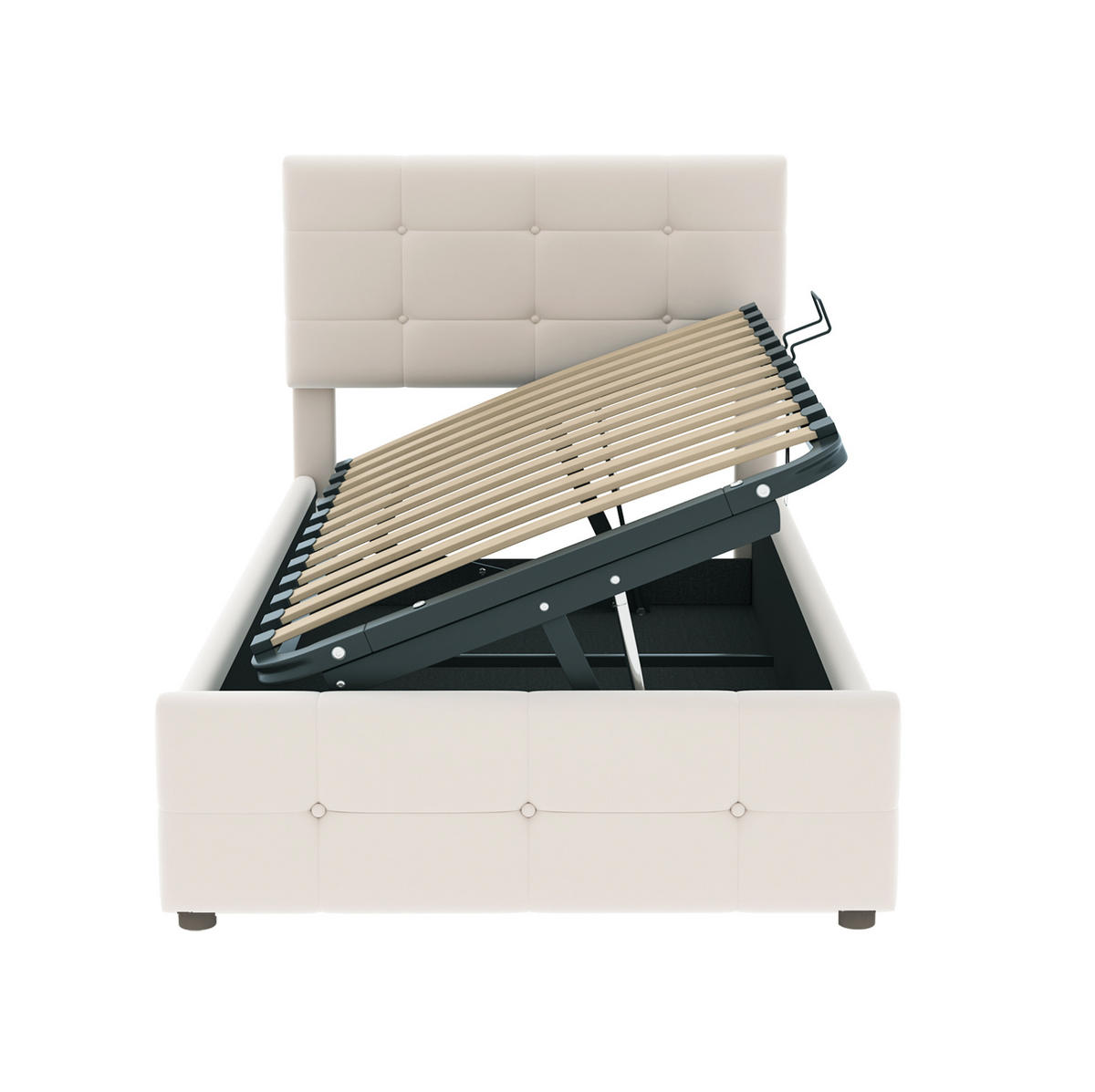 BETT mit Stauraum und verstellbarem Kopfteil 90x200 cm Samt Beige - Beige, Metall (90/200cm) - Beauniv