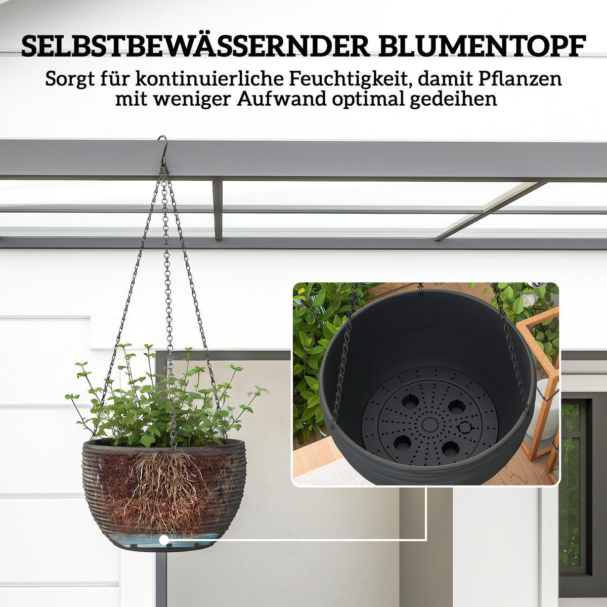 BLUMENTOPF 4ER-SET aus Polypropylene Schwarz - Schwarz, Kunststoff (15cm) - Outsunny