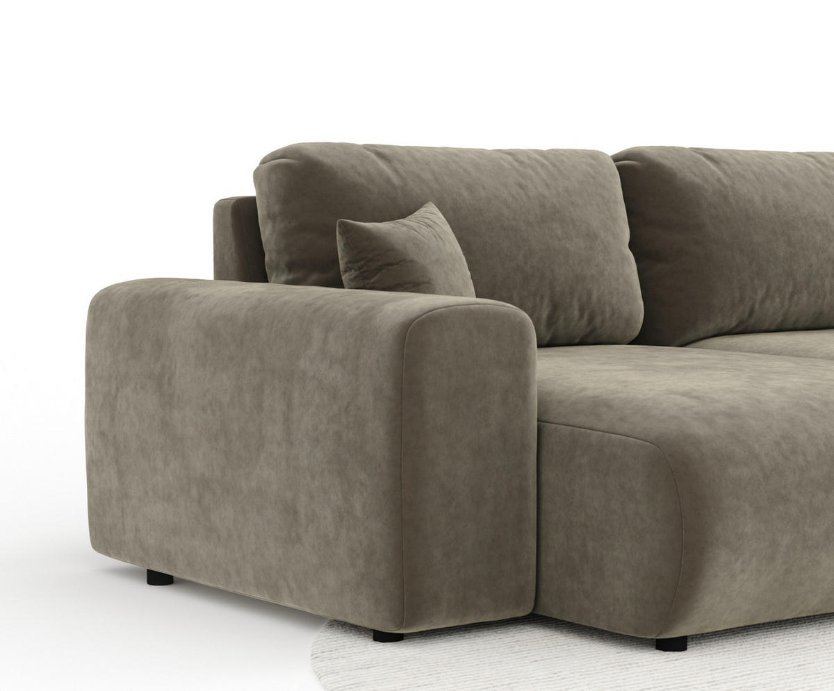 PANORAMASOFA Zanzibar Taupe Samtstoff - Taupe/Schwarz, Holz/Holzwerkstoff (325/79/144cm) - Maison de Reve