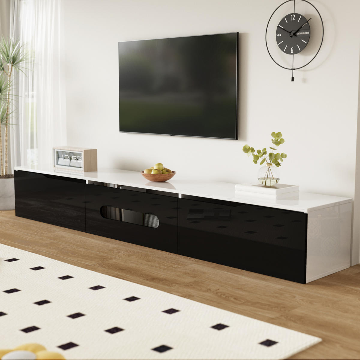 TV-SCHRANK Hochglanz in Schwarz und Weiß 180/35/30 cm - Schwarz, Holzwerkstoff (180/30/35cm) - Redom