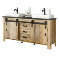 DOPPELWASCHTISCH Used Wood hell, anthrazit, Waschtisch Set inkl. 2 x Waschbecken 164 cm - Eichefarben/Anthrazit, Holz/Holzwerkstoff (164/81/43cm) - Furn.Design