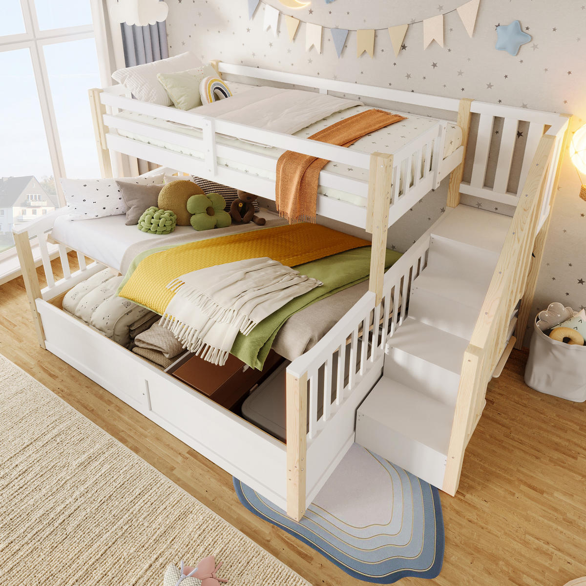 ETAGENBETT 90/200 cm & 140/200 cm Weiß, Natur - Ahornfarben/Weiß, Holz - Raumix