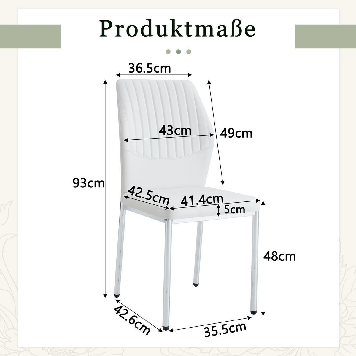 STUHL-SET DE-36577 4 Stück mit PU-Bezug und Metallbeinen Weiß - Weiß, Metall (42.6/93/43cm) - ComfortXL