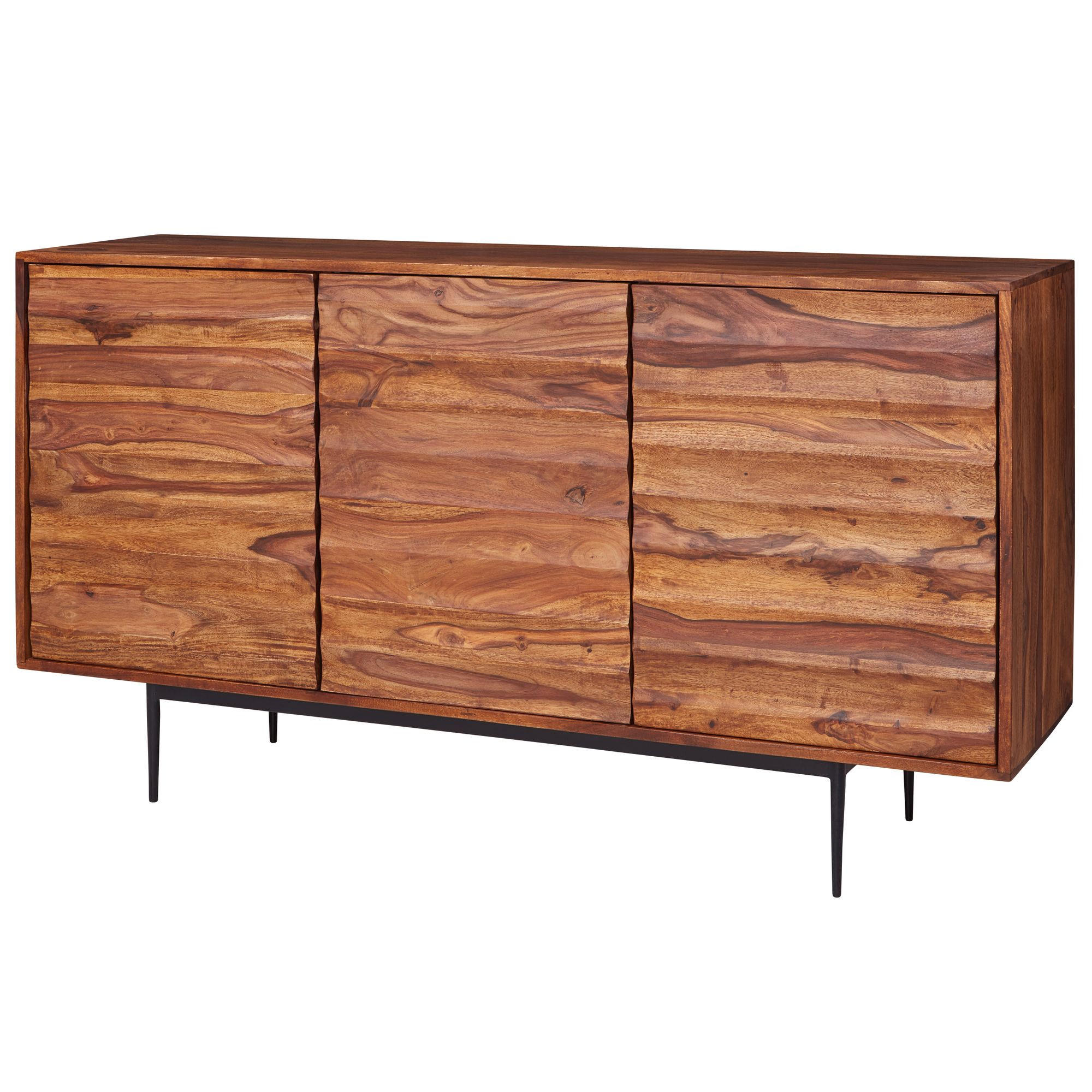 SIDEBOARD – Massivholz, 150 cm breit, 3 Türen, modern - Schwarz/Braun, Holz/Metall (150/81/41cm) - KADIMA DESIGN