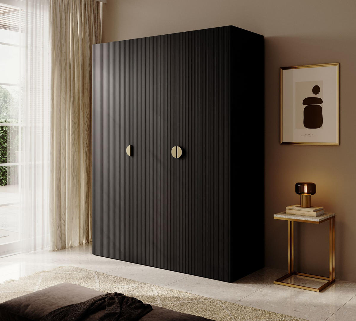 KLEIDERSCHRANK Moonir Schwarz 150 cm - Goldfarben/Schwarz, Holzwerkstoff/Metall (150/200.5/57cm) - Selsey