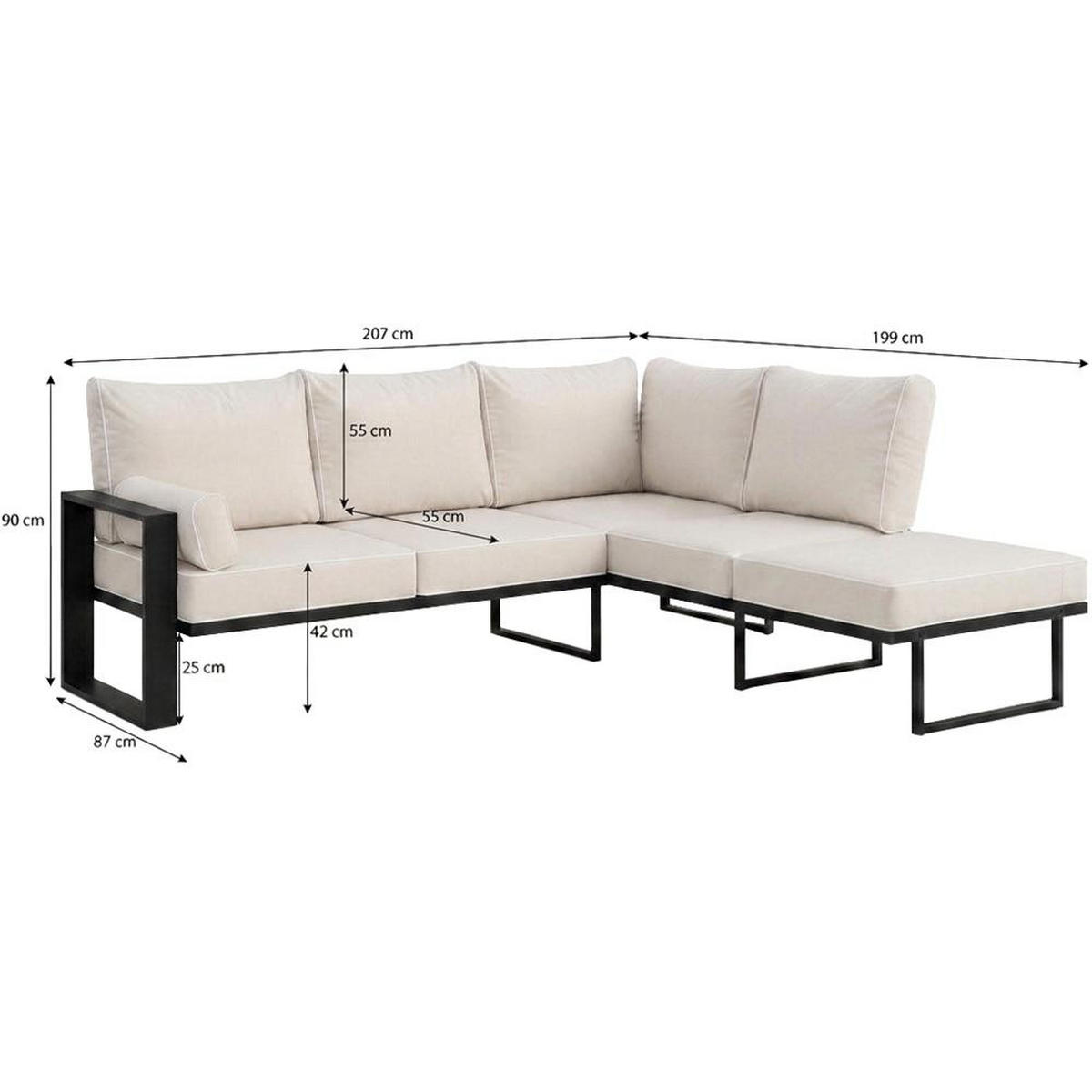 LOUNGEECKTEIL Verdino mit Metallrahmen 207 cm beige - Beige, Metall (207/90/199cm) - Beautysofa