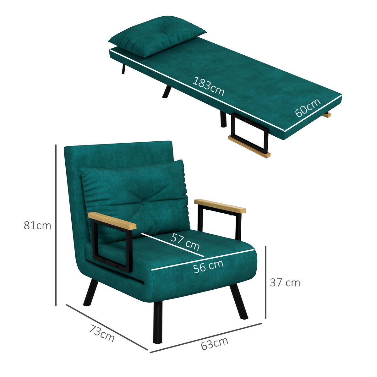 SCHLAFSESSEL DE-14647 5-fach verstellbar & Gästebettfunktion Grün - Grün, Textil (63/81/73cm) - ComfortXL