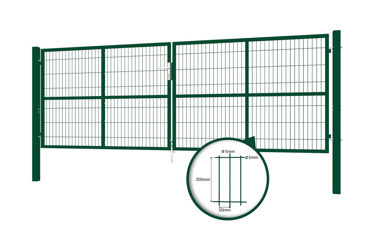 ZAUNTOR Razo Grün 4m H.140cm + TÜRCHEN 1m H.140cm - Grün, Metall (408/146cm) - Casanoov