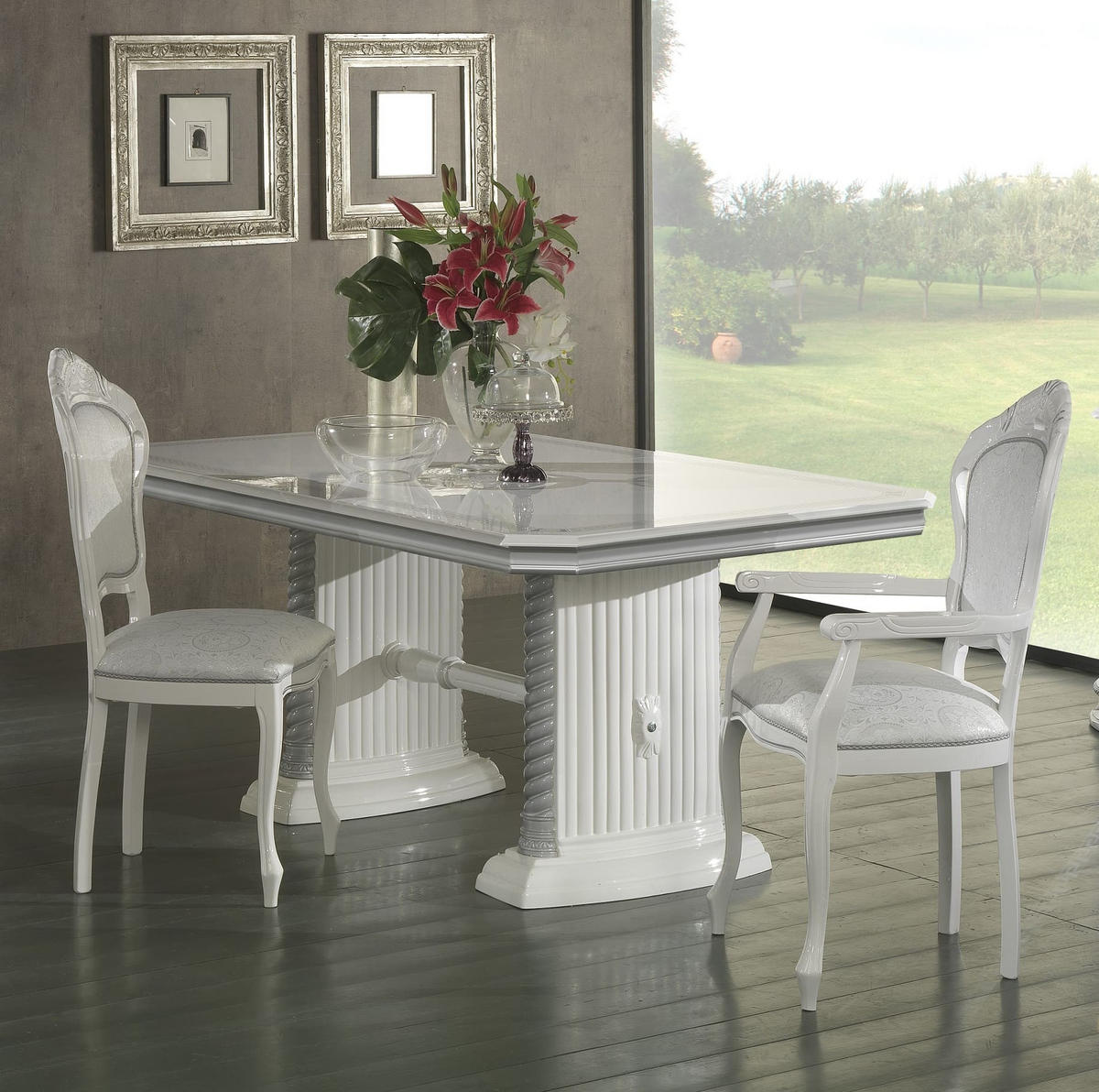 ESSTISCH VENUS in Weiß/Silber 185 - 230 cm - Weiß Hochglanz/Silberfarben, Holzwerkstoff (105/185/75cm) - Interdesign24