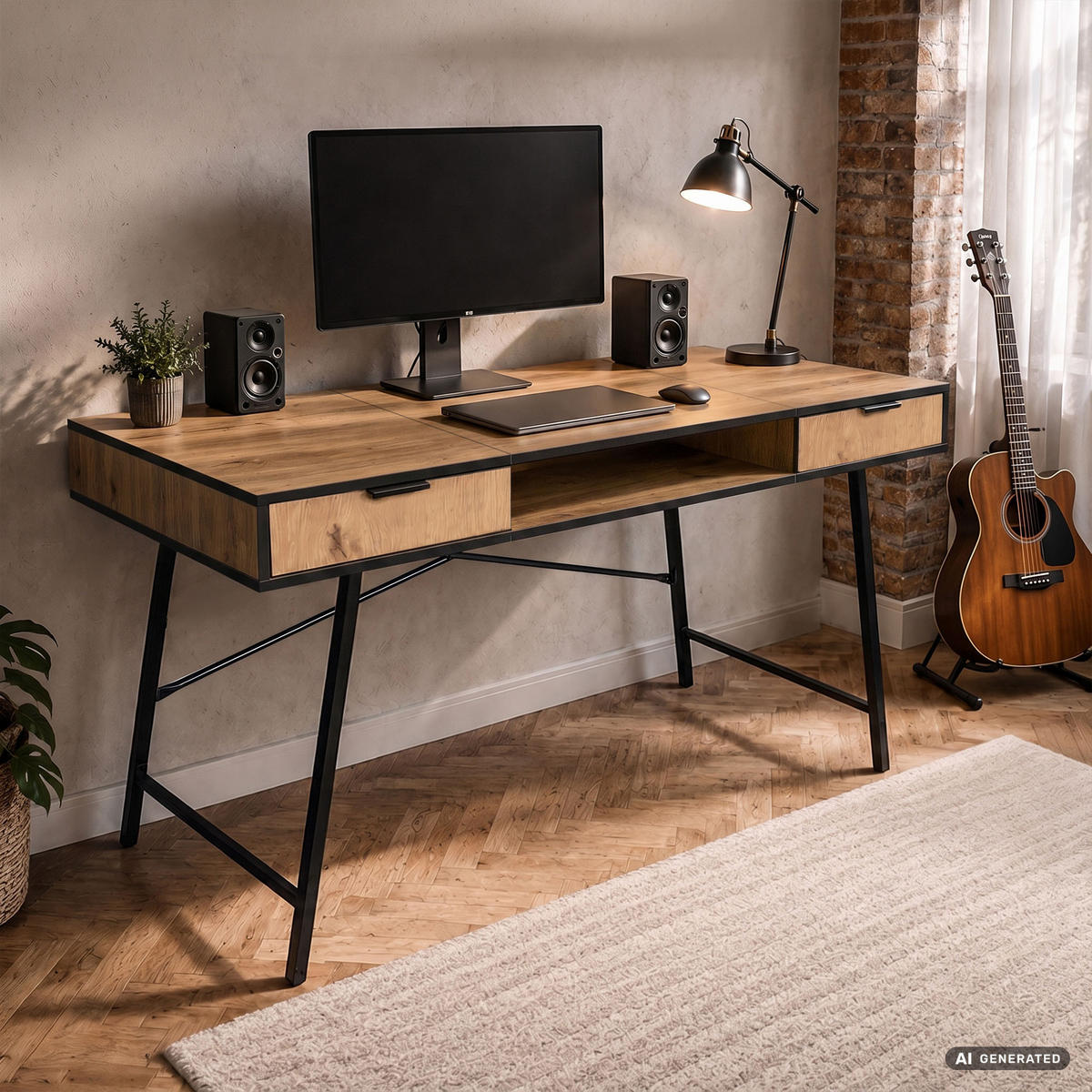 SCHREIBTISCH ARDEN 120 cm Craft Eiche - Eichefarben/Schwarz, Holzwerkstoff (120/50/80.5cm) - Akord