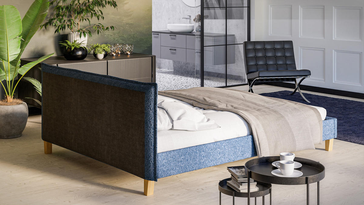 POLSTERBETT Arles 160/200 cm Boucle Stoff - Blau/Hellbraun, Holz/Textil (160/200cm) - S-Style Möbel