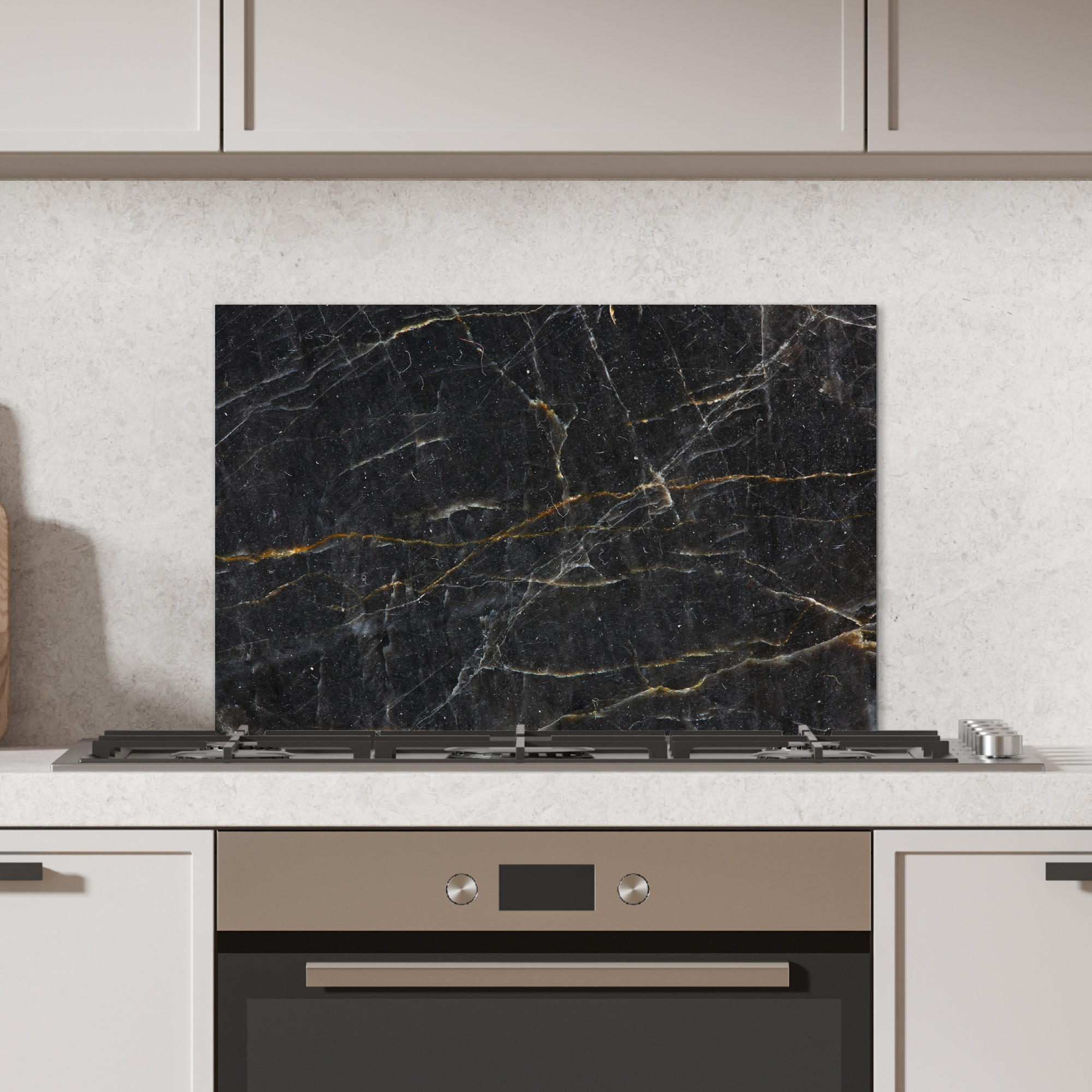 SPRITZSCHUTZ KÜCHE Marmor - Schwarz - Gold - Grau - Marmorstruktur 70x50 cm - Goldfarben, Metall (70/0.3/50cm) - MuchoWow