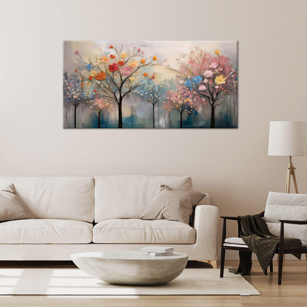 LEINWANDBILD Blühende Bäume Gemalte Blumen 80x40cm - Multicolor, Textil (80/40cm) - Feeby