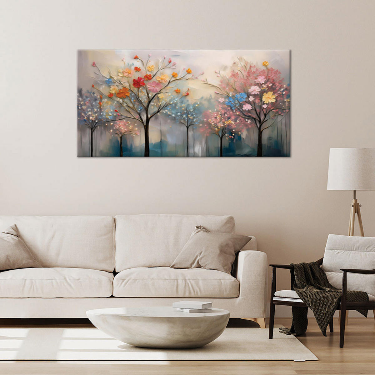 LEINWANDBILD Blühende Bäume Gemalte Blumen - Multicolor, Textil (80/40cm) - Feeby