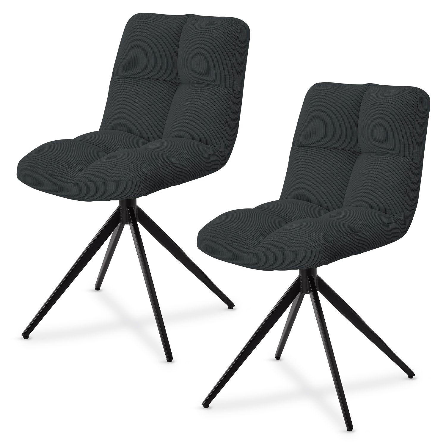 DREHSTUHL Dallas cord dunkelgrau (2er-Set) - Dunkelgrau, Textil (45/84/45cm) - Juskys
