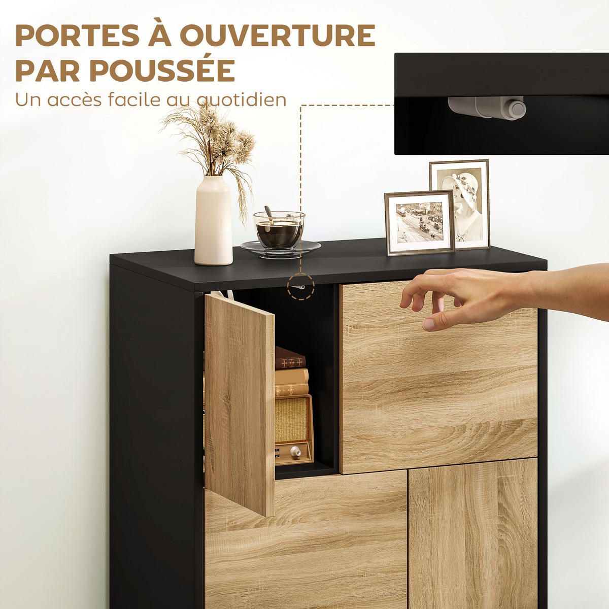 SIDEBOARD Schwarz und Natur, 4 Türen, 60/35/78 cm - Schwarz, Holz (60/78/35cm) - PANGIVO