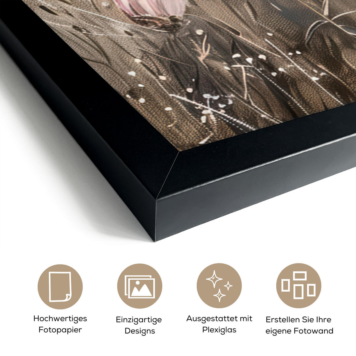 POSTER MIT RAHMENGERAHMTES BILD Blumen - Rosa - Modern - Beige 90x60 cm - Beige, Papier (90/60cm) - MuchoWow