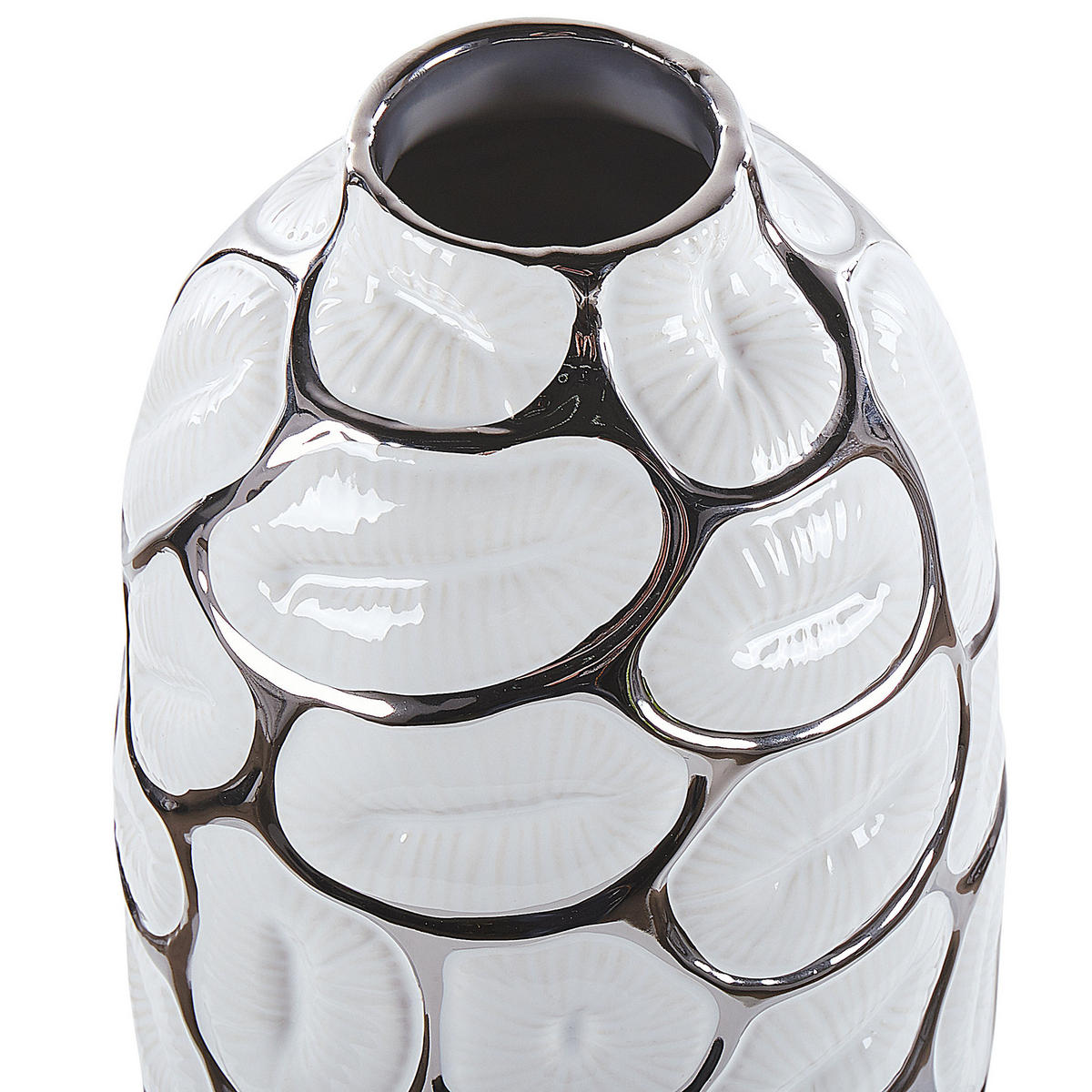 DEKOVASE Steinzeug weiß Cenabum - Weiß, Stein (34cm) - Beliani