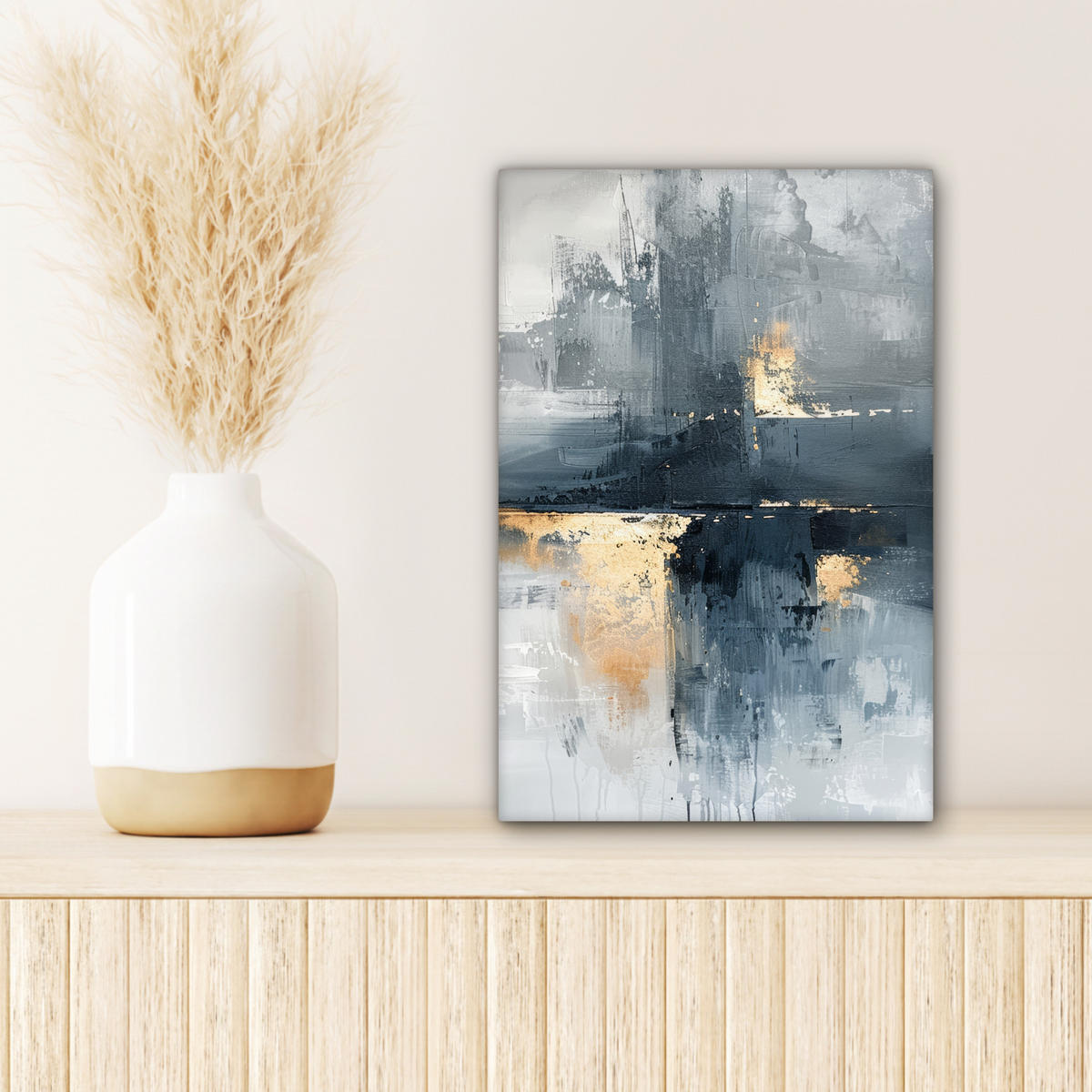 LEINWANDBILD Kunst - Grau - Gold - Abstrakt 20x30 cm - Dunkelgrau, Textil (20/30cm) - MuchoWow