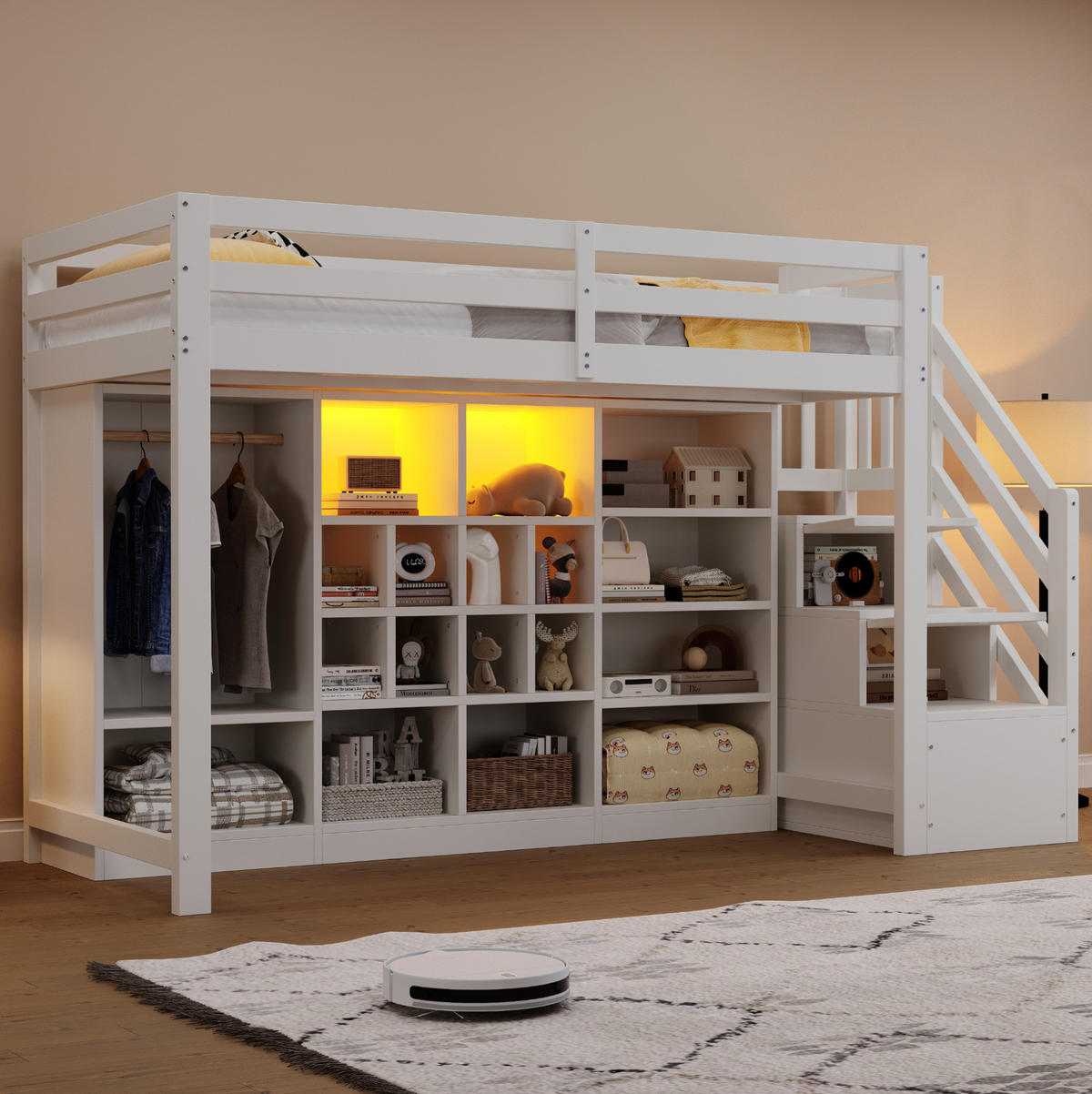 HOCHBETT 90/200 cm aus Holz mit Stauraum und LED, Weiß - Weiß, Holz (90/200cm) - OKMYHOME